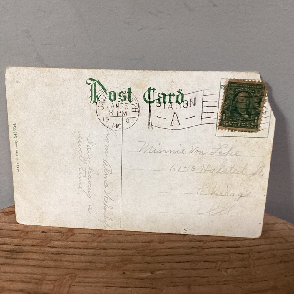 🟢 Antique - Dated 1909 - Post Card - 1 Cent Canceled Stamp - Benjamin Franklin - Picture 3 of 16